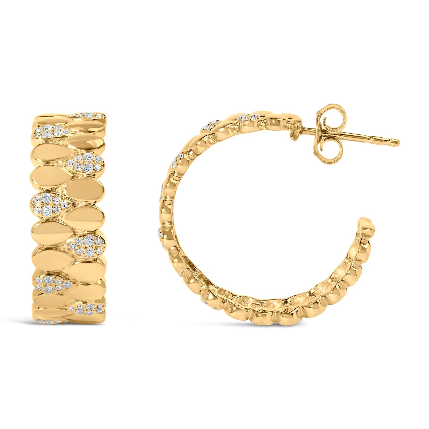 14K Yellow Gold Plated .925 Sterling Silver 3/8 Cttw Diamond Pave Pear Link J Hoop Earrings (H-I Color, I1-I2 Clarity) Bids.com