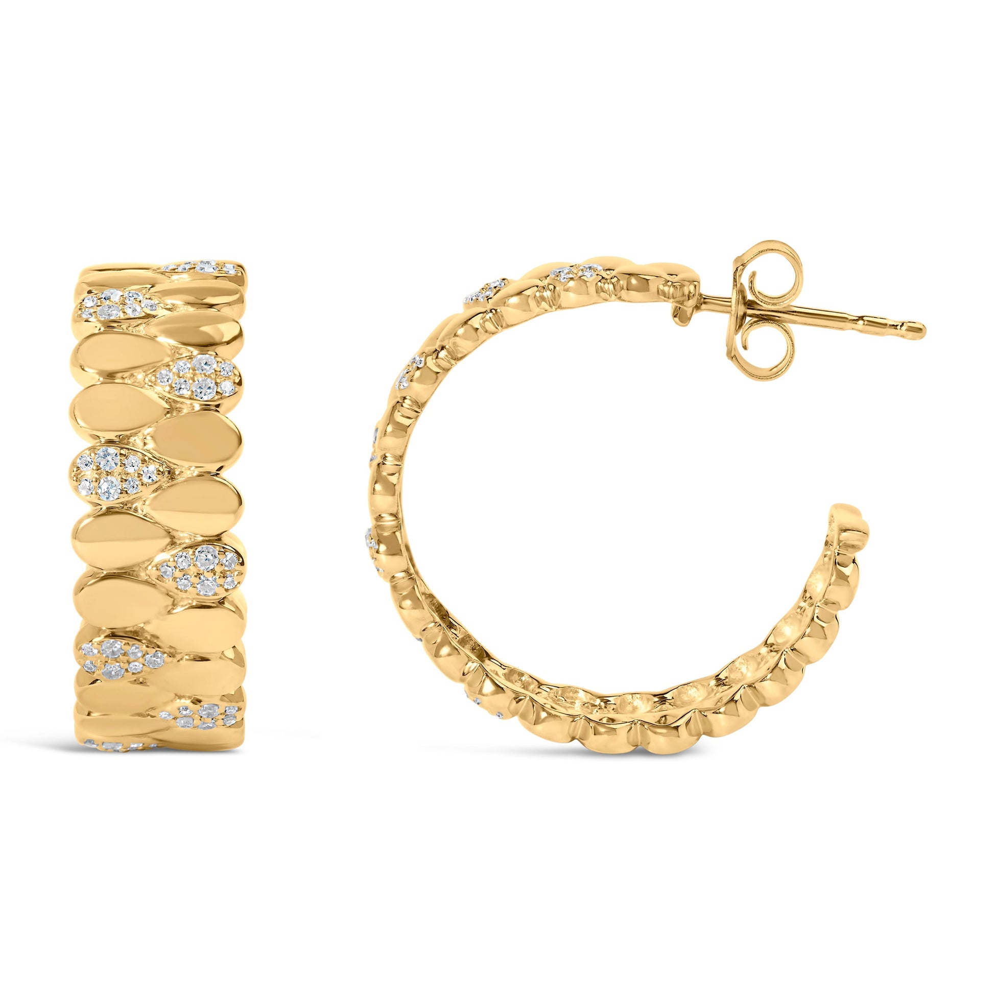 14K Yellow Gold Plated .925 Sterling Silver 3/8 Cttw Diamond Pave Pear Link J Hoop Earrings (H-I Color, I1-I2 Clarity) Bids.com