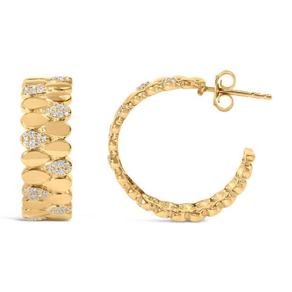 14K Yellow Gold Plated .925 Sterling Silver 3/8 Cttw Diamond Pave Pear Link J Hoop Earrings (H-I Color, I1-I2 Clarity) Bids.com
