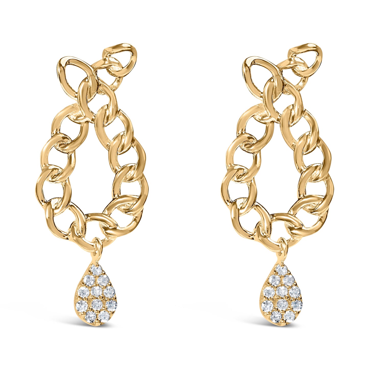 14K Yellow Gold Plated .925 Sterling Silver 1/10 Cttw Diamond Chain Link Teardrop Dangle Earrings (H-I Color, I1-I2 Clarity) Bids.com