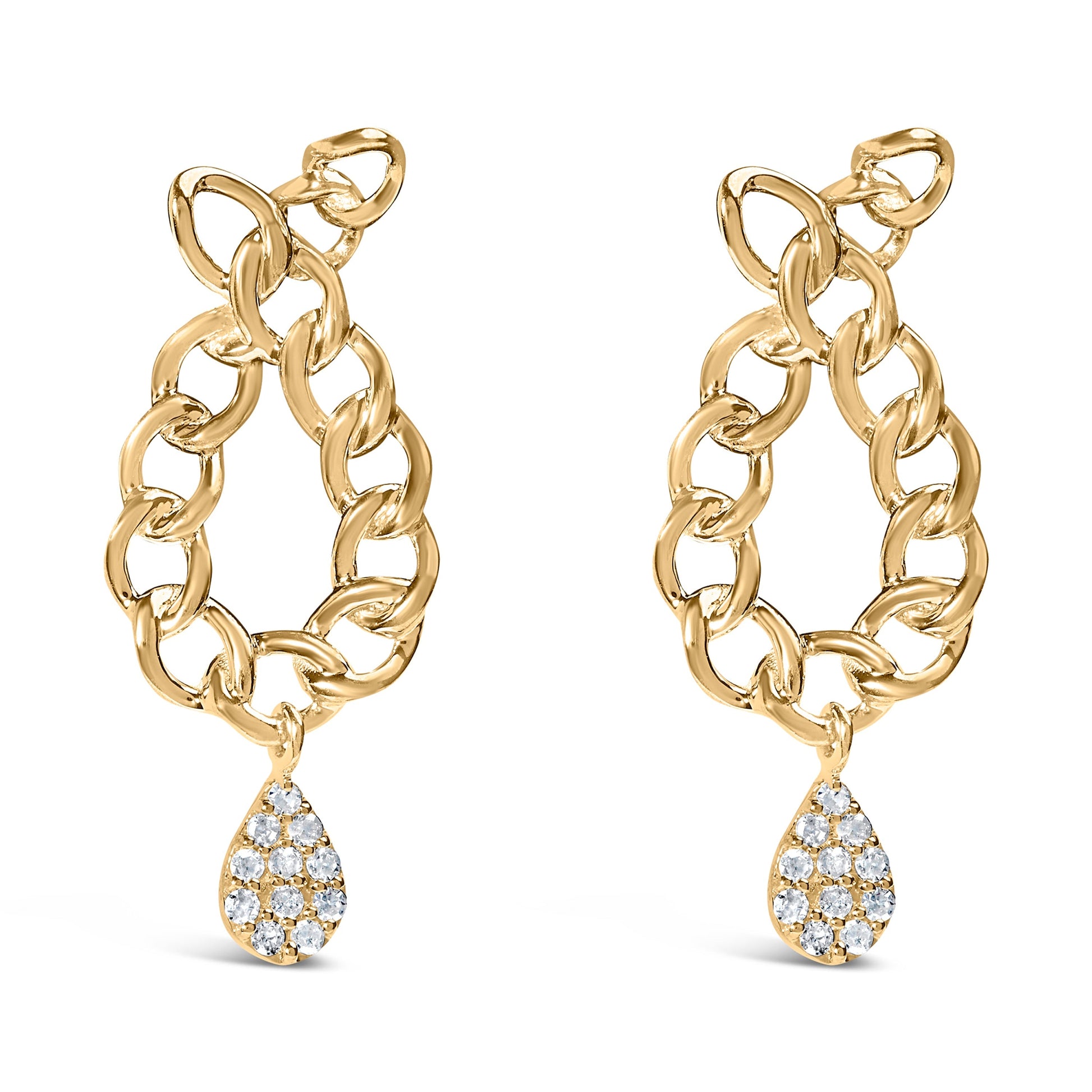 14K Yellow Gold Plated .925 Sterling Silver 1/10 Cttw Diamond Chain Link Teardrop Dangle Earrings (H-I Color, I1-I2 Clarity) Bids.com