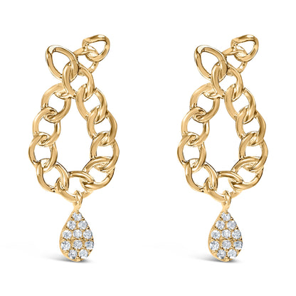 14K Yellow Gold Plated .925 Sterling Silver 1/10 Cttw Diamond Chain Link Teardrop Dangle Earrings (H-I Color, I1-I2 Clarity) Bids.com