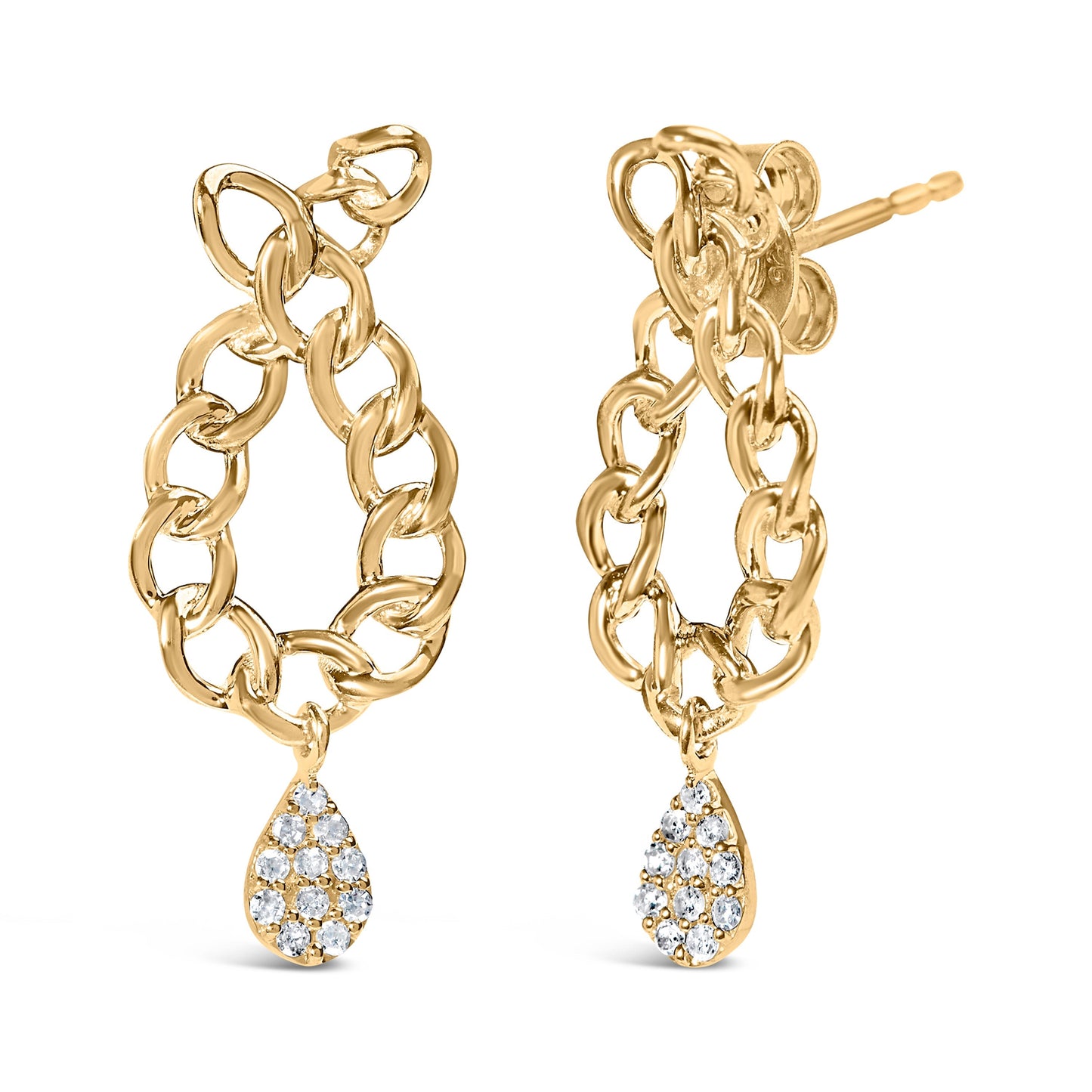 14K Yellow Gold Plated .925 Sterling Silver 1/10 Cttw Diamond Chain Link Teardrop Dangle Earrings (H-I Color, I1-I2 Clarity) Bids.com
