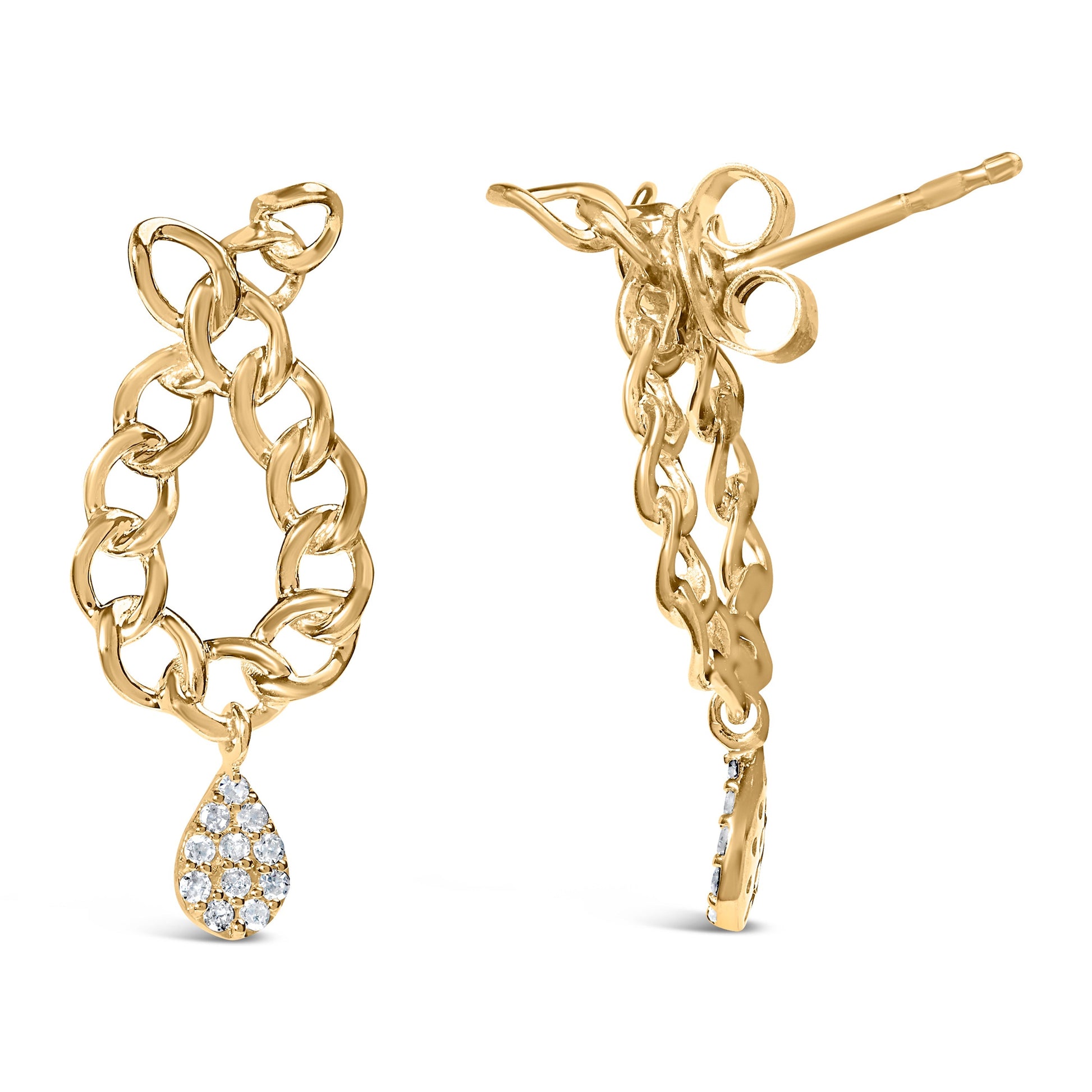 14K Yellow Gold Plated .925 Sterling Silver 1/10 Cttw Diamond Chain Link Teardrop Dangle Earrings (H-I Color, I1-I2 Clarity) Bids.com