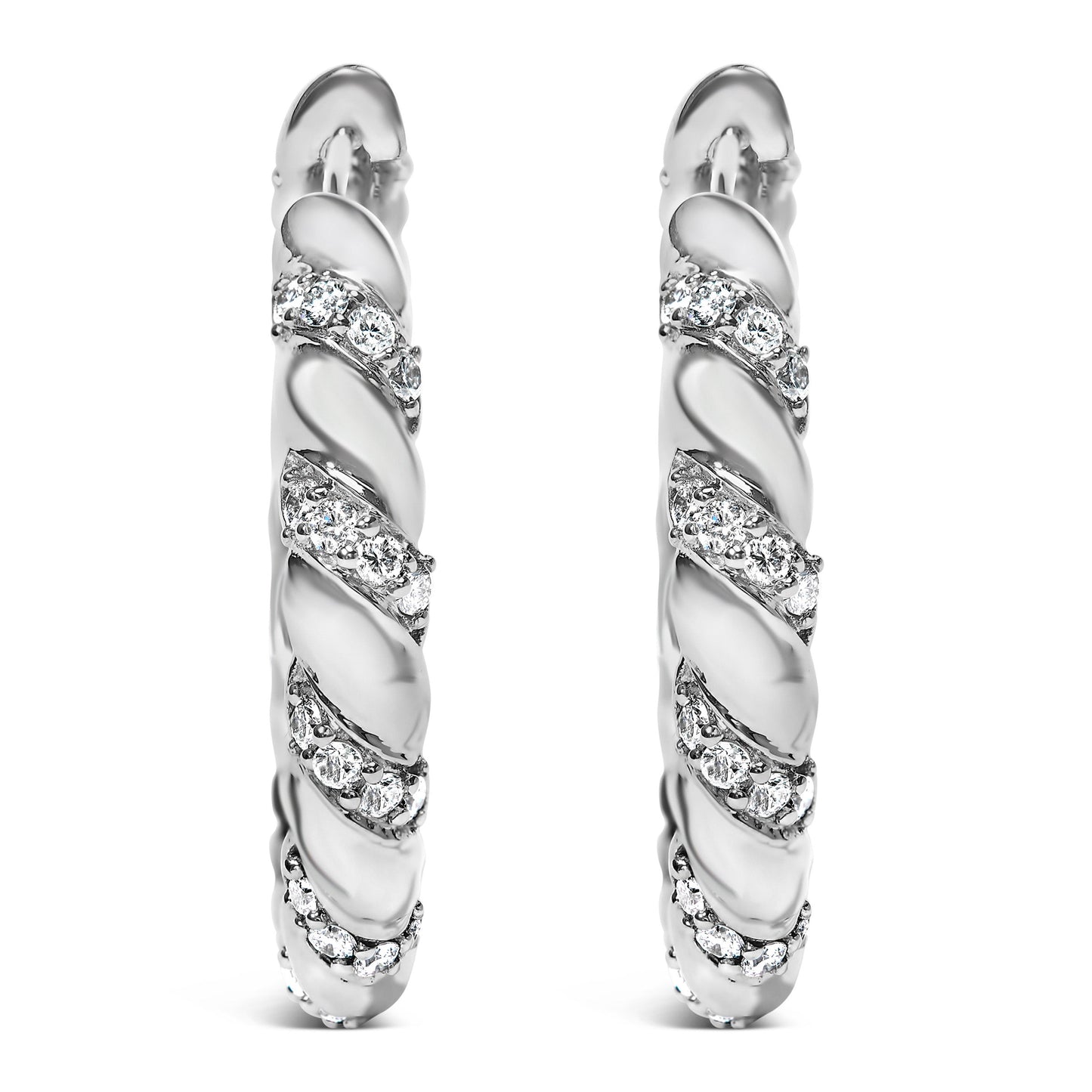 14K White Gold 1 1/5 Cttw Lab Grown Diamond Swirl Design 1" Inch Hoop Earrings (F-G Color, VS1-VS2 Clarity) Bids.com