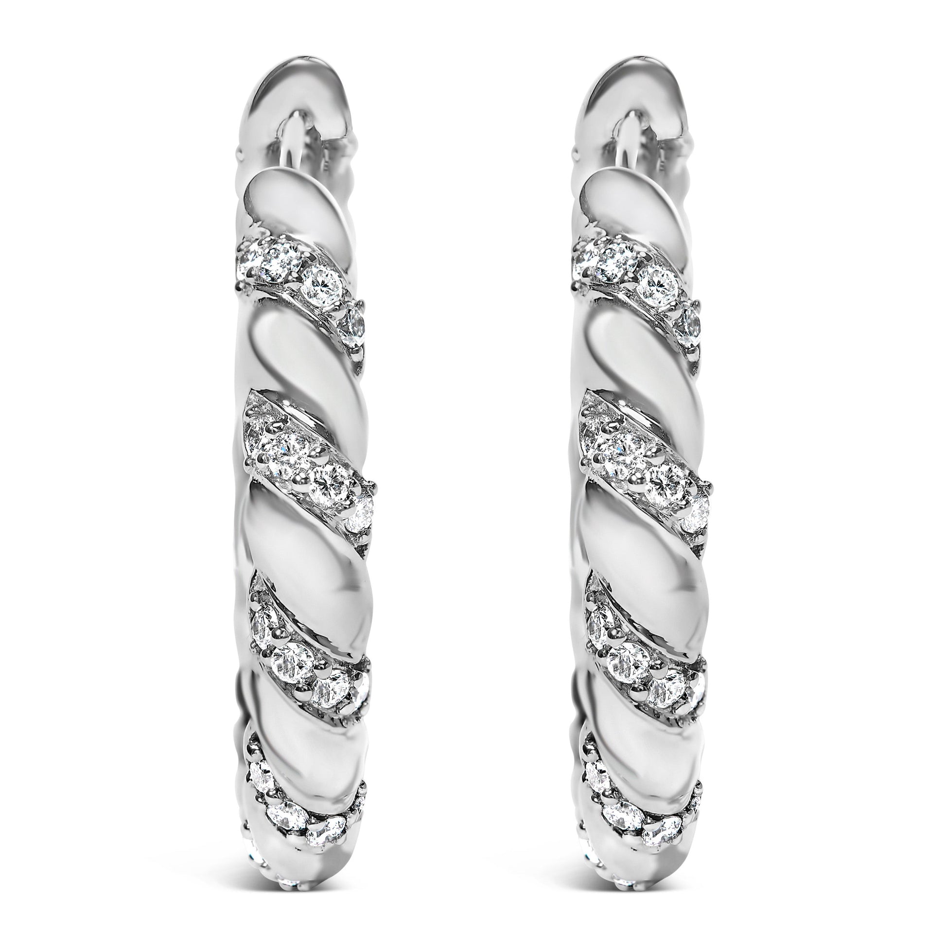 14K White Gold 1 1/5 Cttw Lab Grown Diamond Swirl Design 1" Inch Hoop Earrings (F-G Color, VS1-VS2 Clarity) Bids.com