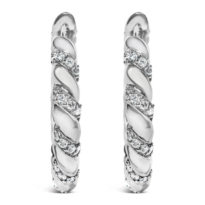 14K White Gold 1 1/5 Cttw Lab Grown Diamond Swirl Design 1" Inch Hoop Earrings (F-G Color, VS1-VS2 Clarity) Bids.com