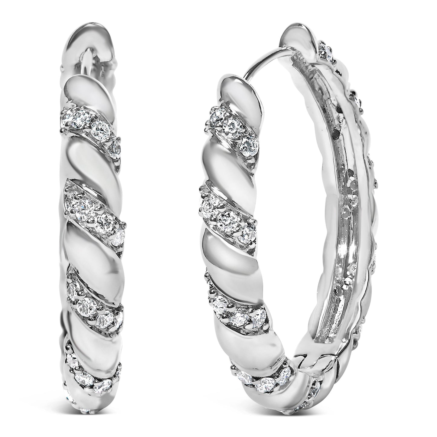 14K White Gold 1 1/5 Cttw Lab Grown Diamond Swirl Design 1" Inch Hoop Earrings (F-G Color, VS1-VS2 Clarity) Bids.com