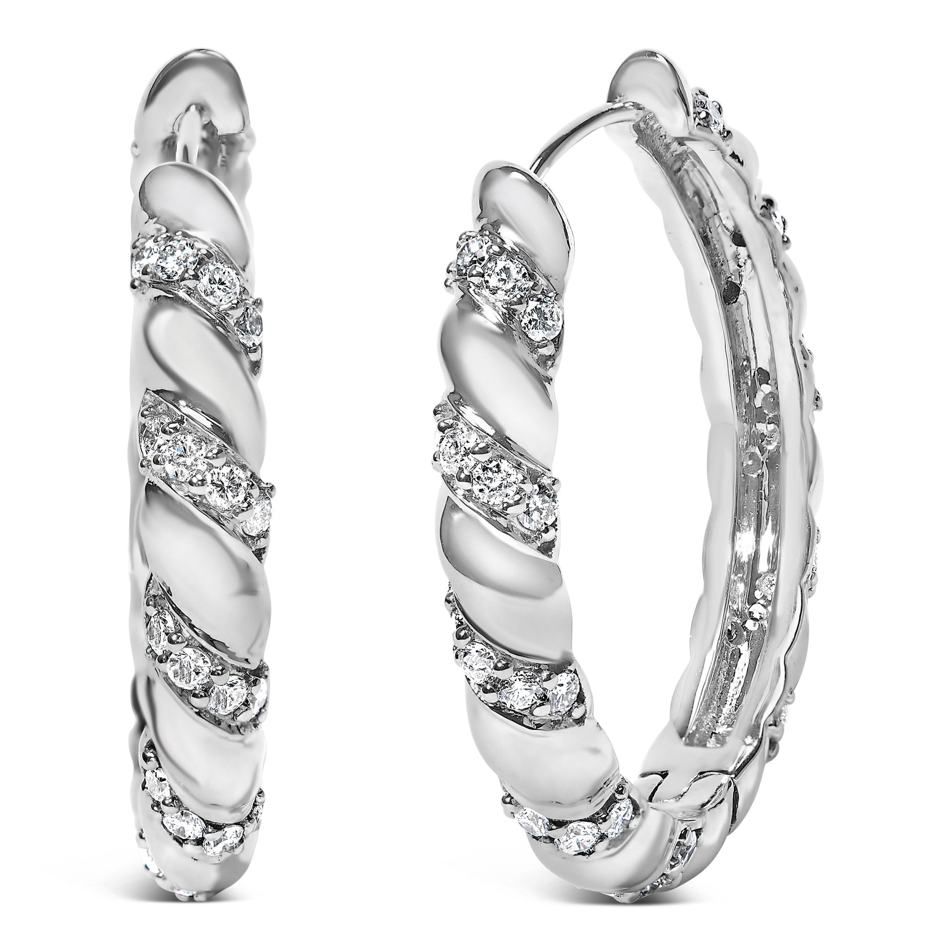 14K White Gold 1 1/5 Cttw Lab Grown Diamond Swirl Design 1" Inch Hoop Earrings (F-G Color, VS1-VS2 Clarity) Bids.com