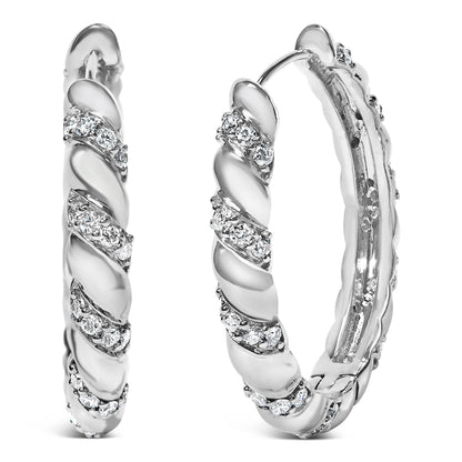 14K White Gold 1 1/5 Cttw Lab Grown Diamond Swirl Design 1" Inch Hoop Earrings (F-G Color, VS1-VS2 Clarity) Bids.com