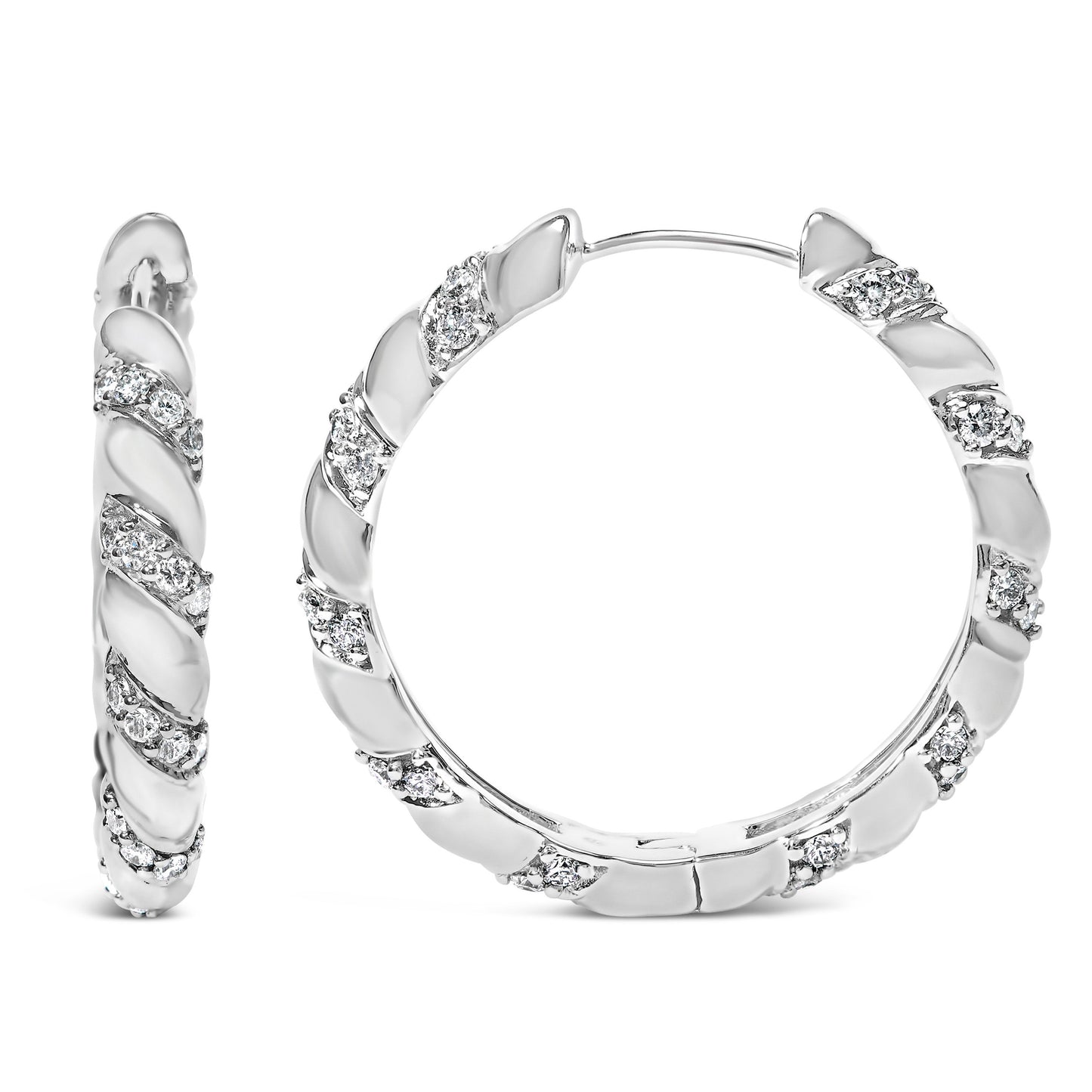 14K White Gold 1 1/5 Cttw Lab Grown Diamond Swirl Design 1" Inch Hoop Earrings (F-G Color, VS1-VS2 Clarity) Bids.com