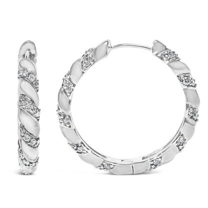14K White Gold 1 1/5 Cttw Lab Grown Diamond Swirl Design 1" Inch Hoop Earrings (F-G Color, VS1-VS2 Clarity) Bids.com