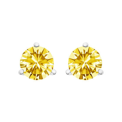 14K White Gold 3-Prong Martini Set 1.0 Cttw Yellow Lab Grown Diamond Solitaire Stud Earrings Bids.com