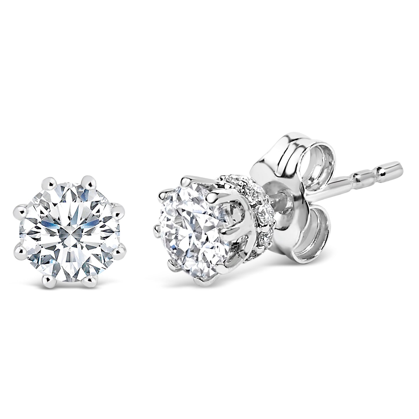 14K White Gold 1.0 Cttw Lab-Grown Diamond 8 Prong Hidden Halo Stud Earrings (F-G Color, VS1-VS2 Clarity) Bids.com