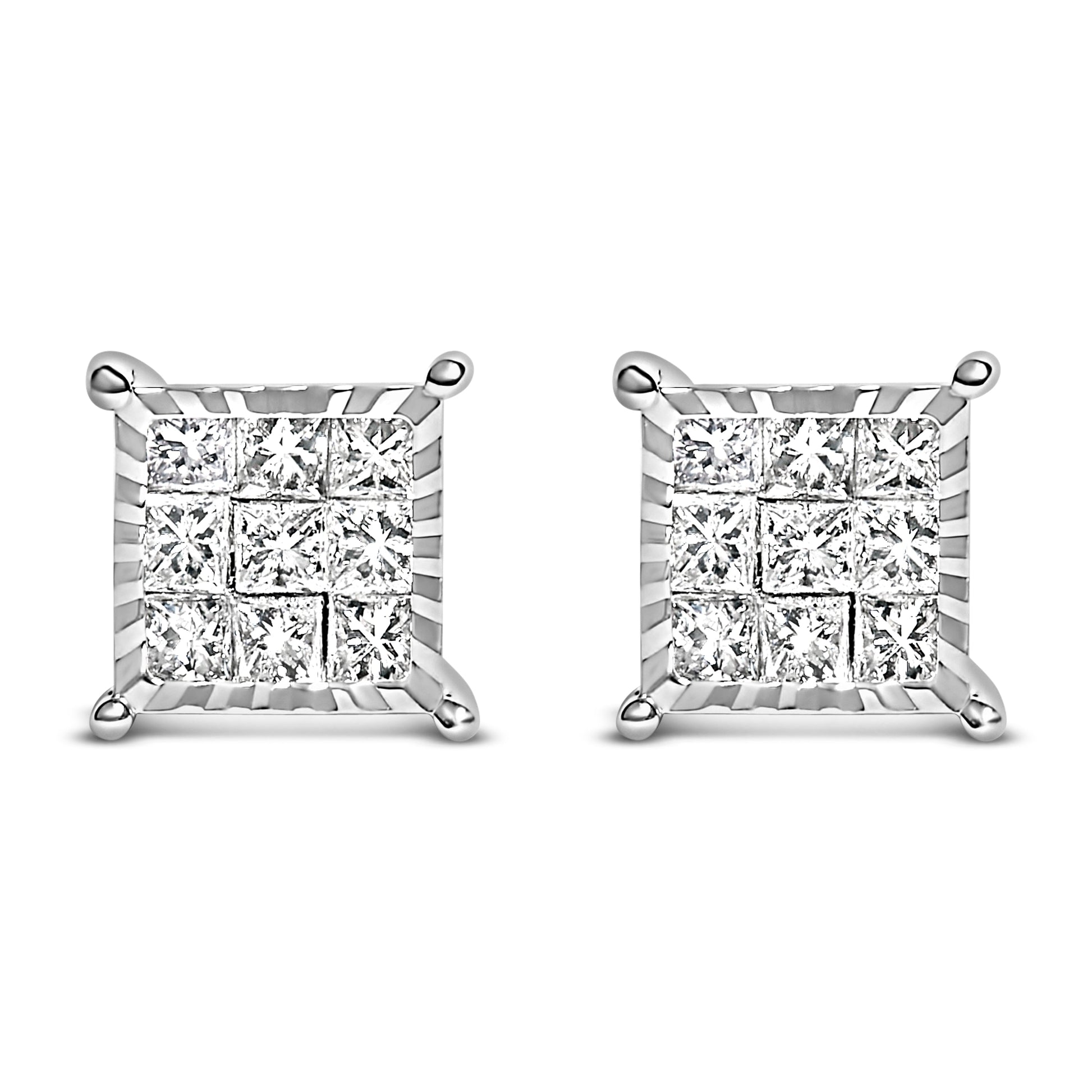 Sterling Silver 1/2 Cttw Princess Diamond Composite Square Stud Earrings Bids.com