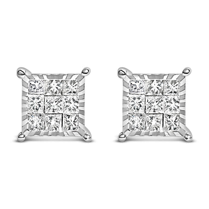 Sterling Silver 1/2 Cttw Princess Diamond Composite Square Stud Earrings Bids.com