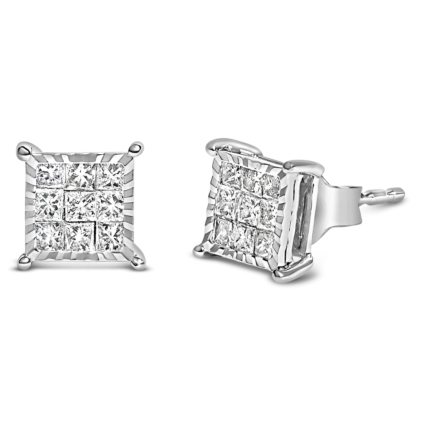 Sterling Silver 1/2 Cttw Princess Diamond Composite Square Stud Earrings Bids.com
