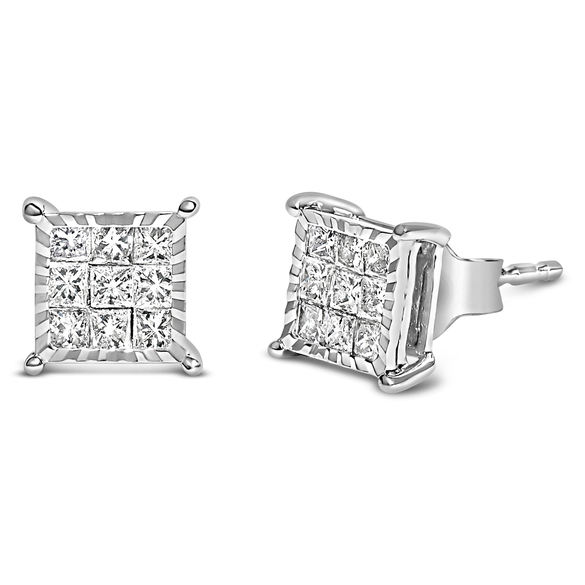 Sterling Silver 1/2 Cttw Princess Diamond Composite Square Stud Earrings Bids.com