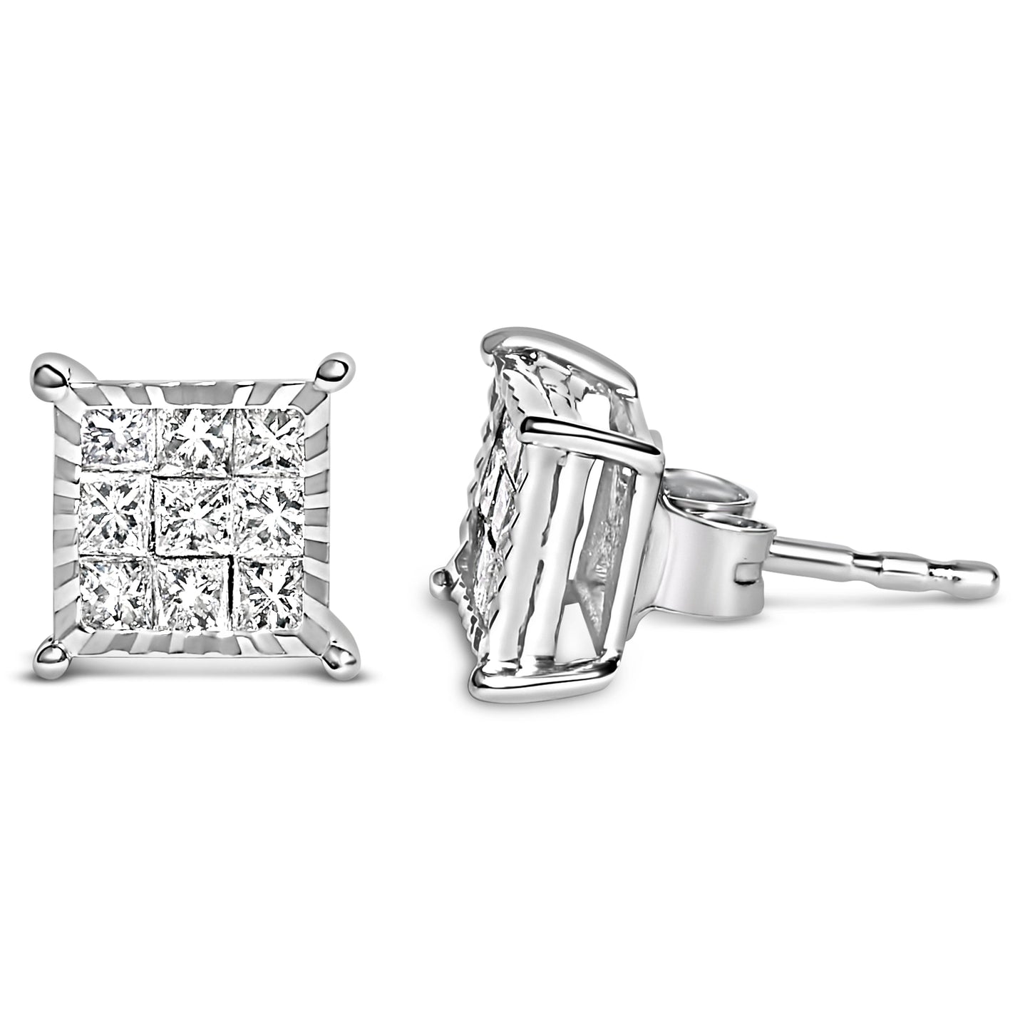 Sterling Silver 1/2 Cttw Princess Diamond Composite Square Stud Earrings Bids.com