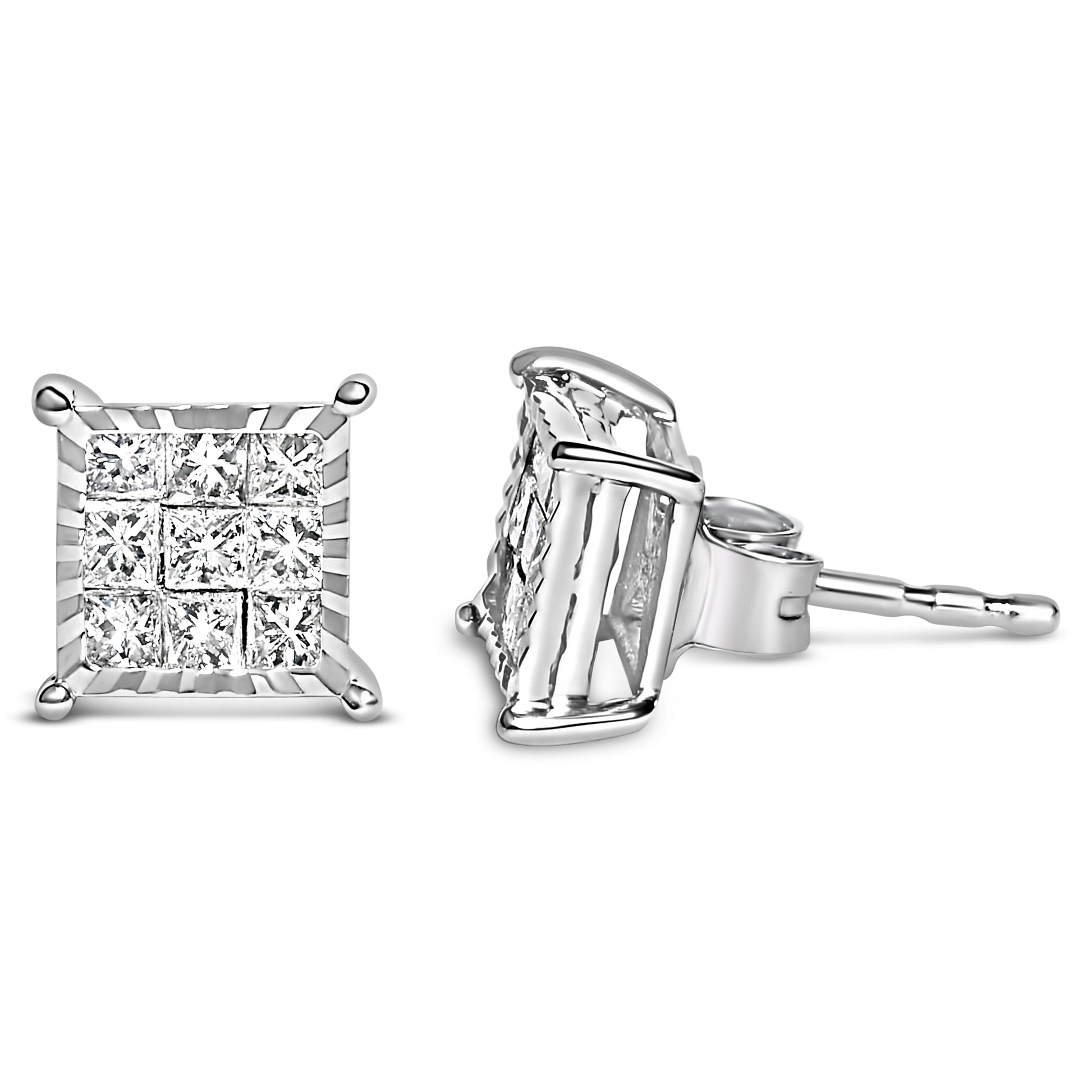 Sterling Silver 1/2 Cttw Princess Diamond Composite Square Stud Earrings Bids.com