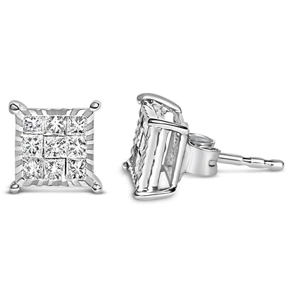 Sterling Silver 1/2 Cttw Princess Diamond Composite Square Stud Earrings Bids.com