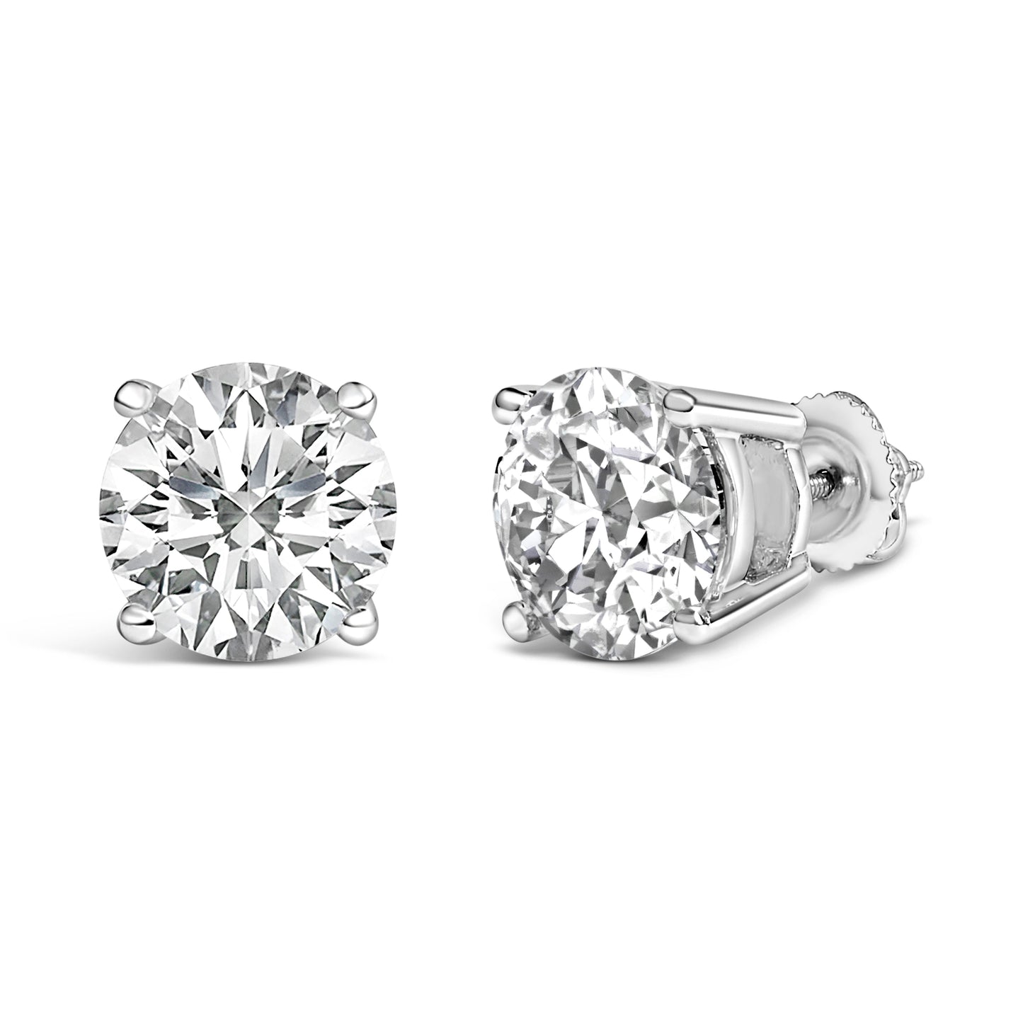 14K White Gold 4.0 Cttw Round Lab Grown Diamond Solitaire Stud Earrings with Screw Backs Bids.com