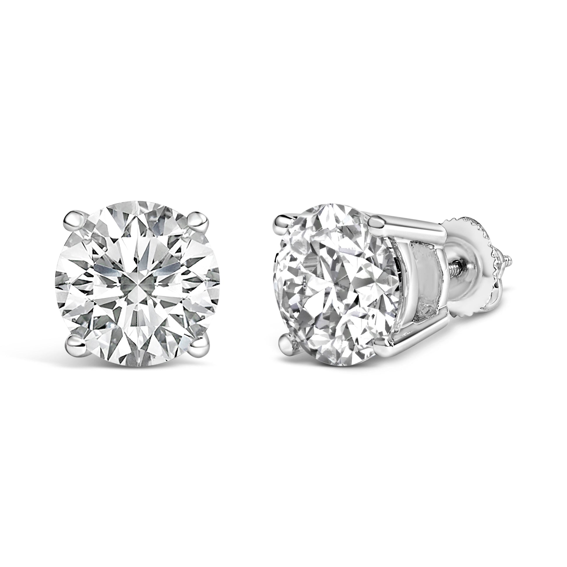 14K White Gold 4.0 Cttw Round Lab Grown Diamond Solitaire Stud Earrings with Screw Backs Bids.com