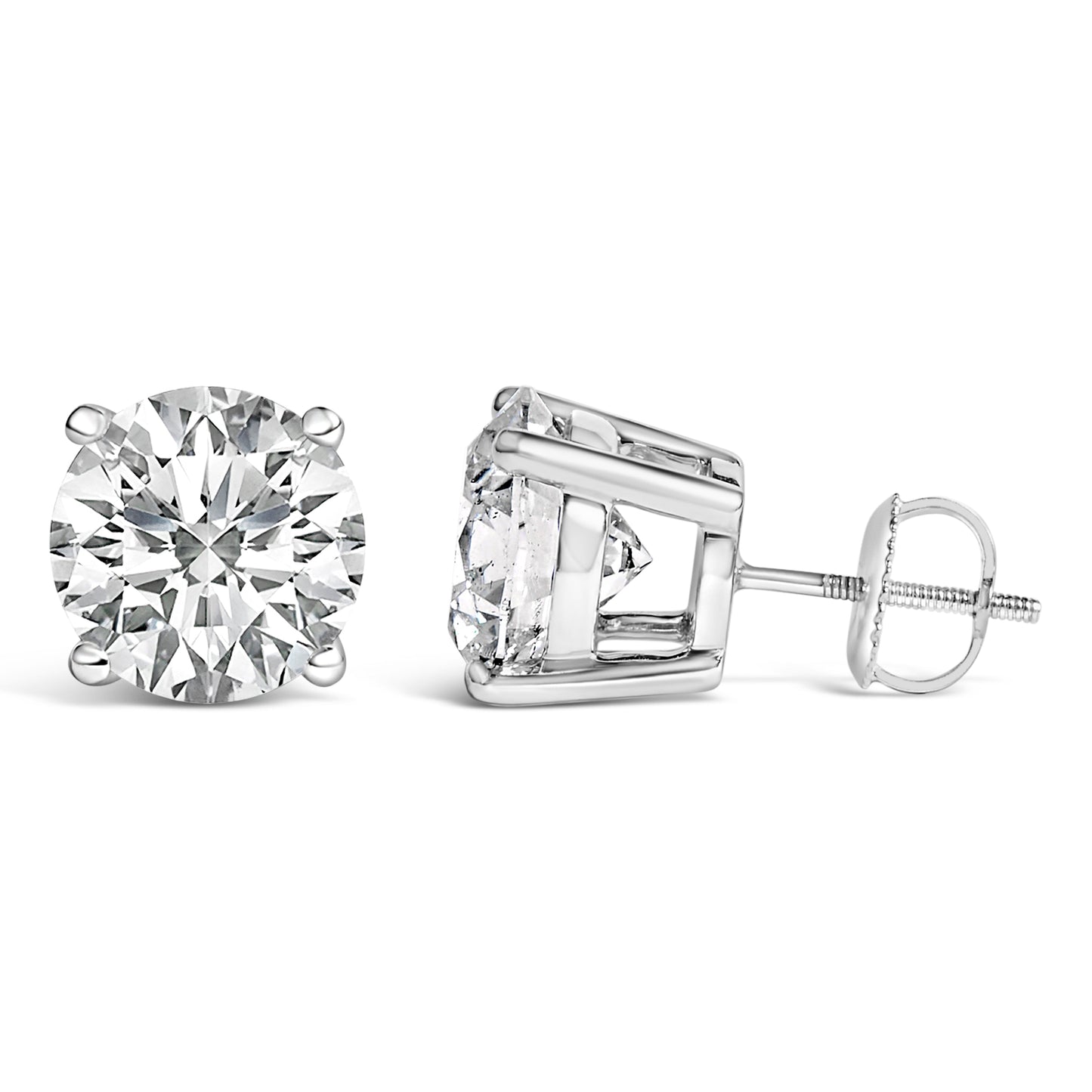 14K White Gold 4.0 Cttw Round Lab Grown Diamond Solitaire Stud Earrings with Screw Backs Bids.com