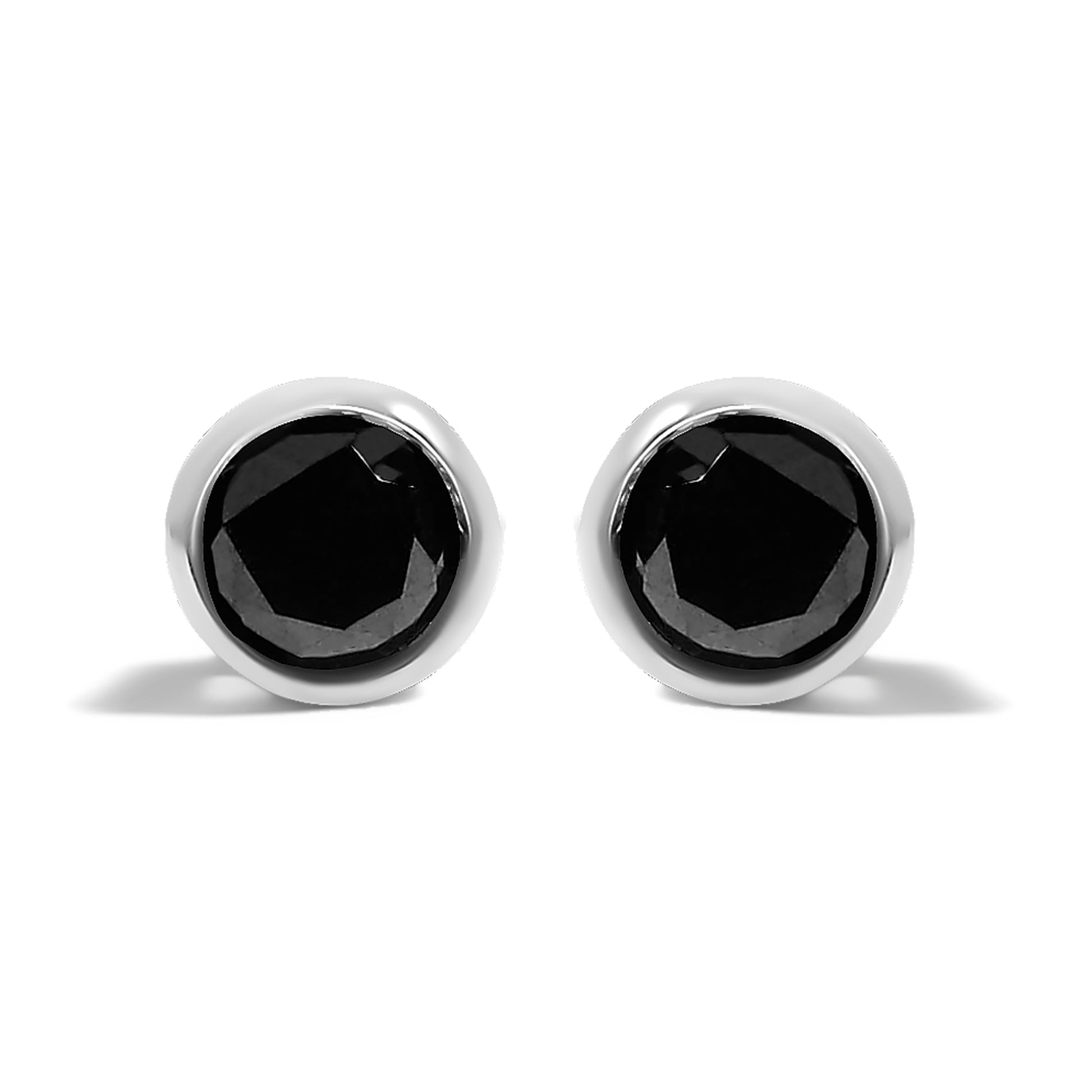 .925 Sterling Silver 4.00 Cttw Round Brilliant-Cut Black Diamond Bezel-Set Stud Earrings with Screw Backs (Fancy Color-Enhanced, I2-I3 Clarity) Bids.com