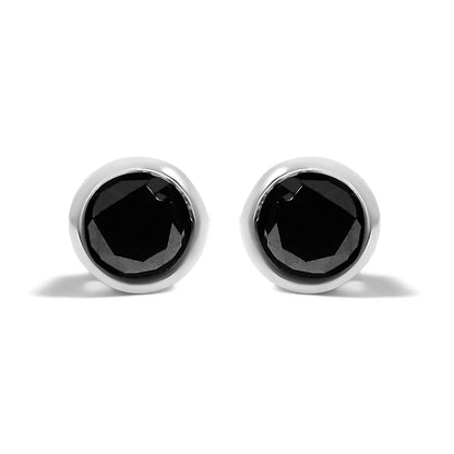 .925 Sterling Silver 4.00 Cttw Round Brilliant-Cut Black Diamond Bezel-Set Stud Earrings with Screw Backs (Fancy Color-Enhanced, I2-I3 Clarity) Bids.com