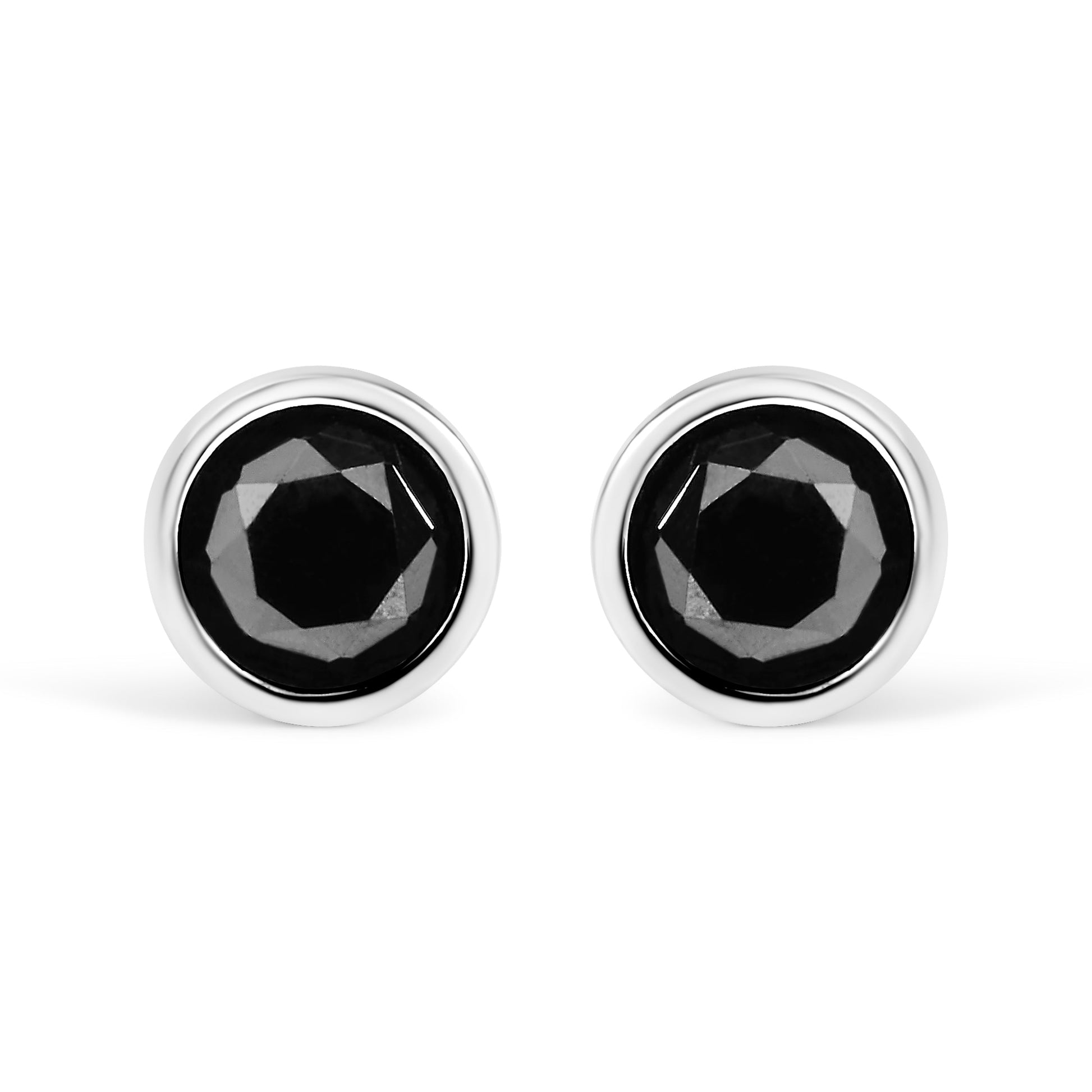 .925 Sterling Silver 4.00 Cttw Round Brilliant-Cut Black Diamond Bezel-Set Stud Earrings with Screw Backs (Fancy Color-Enhanced, I2-I3 Clarity) Bids.com