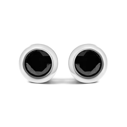 .925 Sterling Silver 4.00 Cttw Round Brilliant-Cut Black Diamond Bezel-Set Stud Earrings with Screw Backs (Fancy Color-Enhanced, I2-I3 Clarity) Bids.com