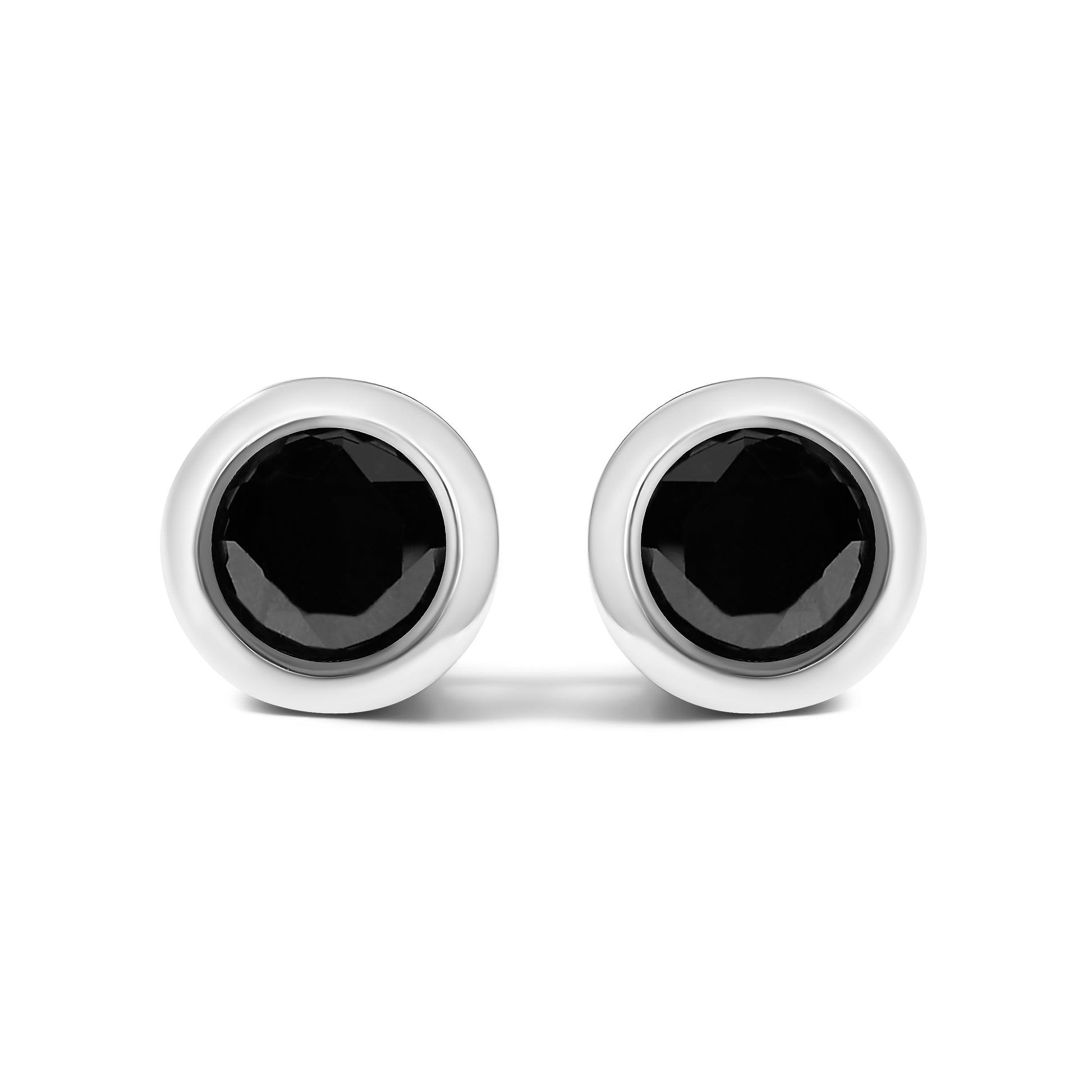 .925 Sterling Silver 4.00 Cttw Round Brilliant-Cut Black Diamond Bezel-Set Stud Earrings with Screw Backs (Fancy Color-Enhanced, I2-I3 Clarity) Bids.com