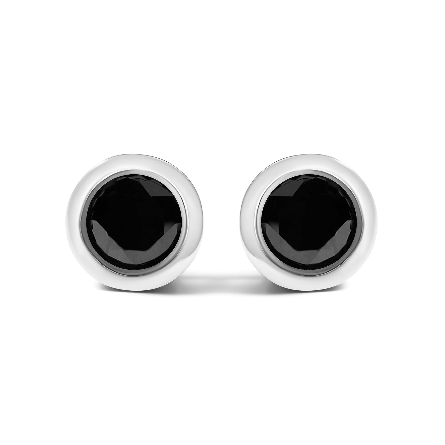 .925 Sterling Silver 4.00 Cttw Round Brilliant-Cut Black Diamond Bezel-Set Stud Earrings with Screw Backs (Fancy Color-Enhanced, I2-I3 Clarity) Bids.com