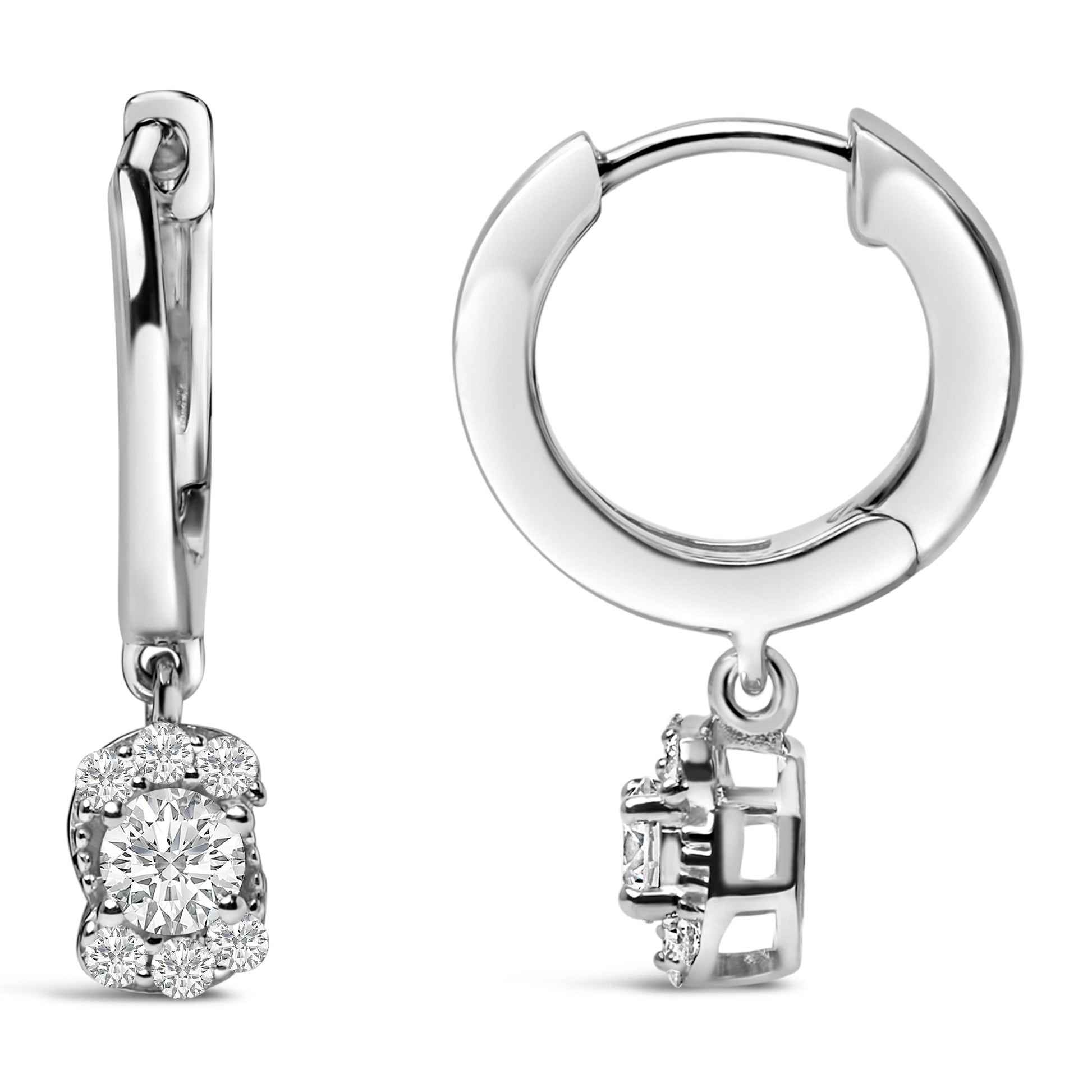 Sterling Silver 1/2 Cttw Lab Grown Diamond Floral Cluster Drop Earrings Bids.com