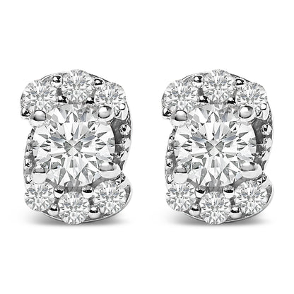 Sterling Silver 1/3 Cttw Lab Grown Diamond Halo Swirl Stud Earrings Bids.com