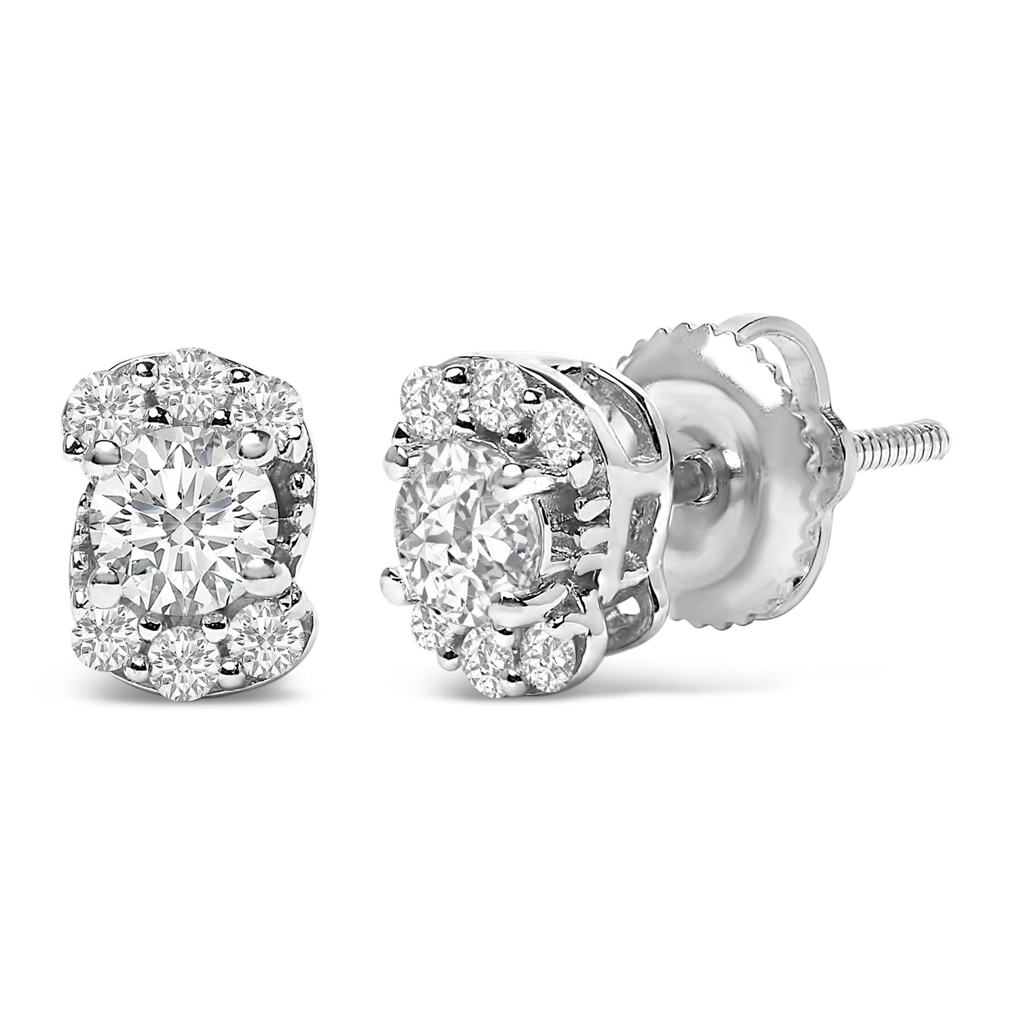 Sterling Silver 1/3 Cttw Lab Grown Diamond Halo Swirl Stud Earrings Bids.com