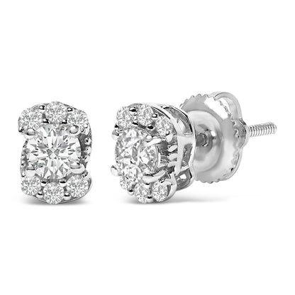 Sterling Silver 1/3 Cttw Lab Grown Diamond Halo Swirl Stud Earrings Bids.com