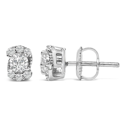 Sterling Silver 1/3 Cttw Lab Grown Diamond Halo Swirl Stud Earrings Bids.com