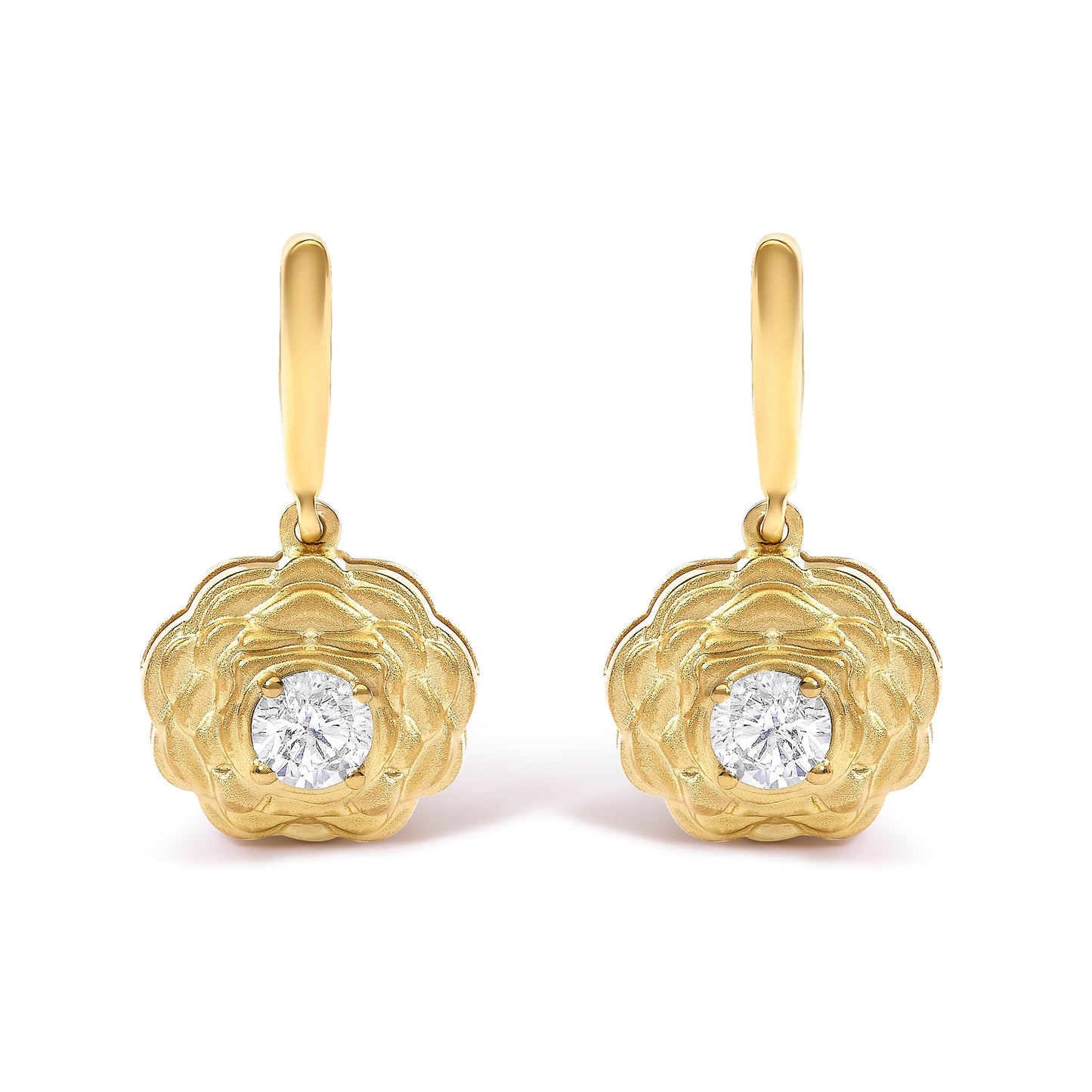 14K Yellow Gold Plated Sterling Silver 5/8 Cttw Lab Grown Diamond Flower Drop Earrings Bids.com