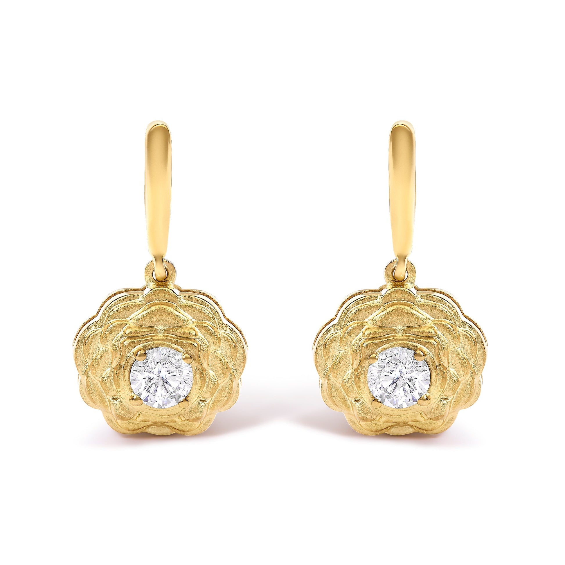 14K Yellow Gold Plated Sterling Silver 5/8 Cttw Lab Grown Diamond Flower Drop Earrings Bids.com