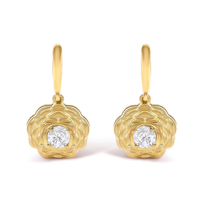 14K Yellow Gold Plated Sterling Silver 5/8 Cttw Lab Grown Diamond Flower Drop Earrings Bids.com