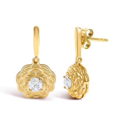 14K Yellow Gold Plated Sterling Silver 5/8 Cttw Lab Grown Diamond Flower Drop Earrings Bids.com