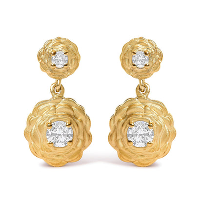 14K Yellow Gold Plated Sterling Silver 1/2 Cttw Lab Grown Diamond Rose Motif Drop Earrings Bids.com