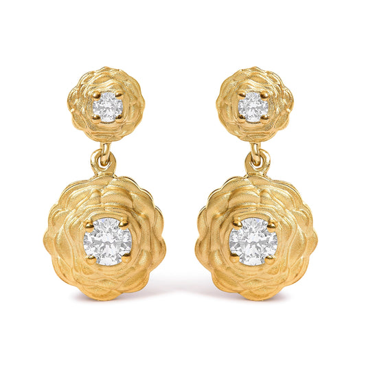 14K Yellow Gold Plated Sterling Silver 1/2 Cttw Lab Grown Diamond Rose Motif Drop Earrings Bids.com