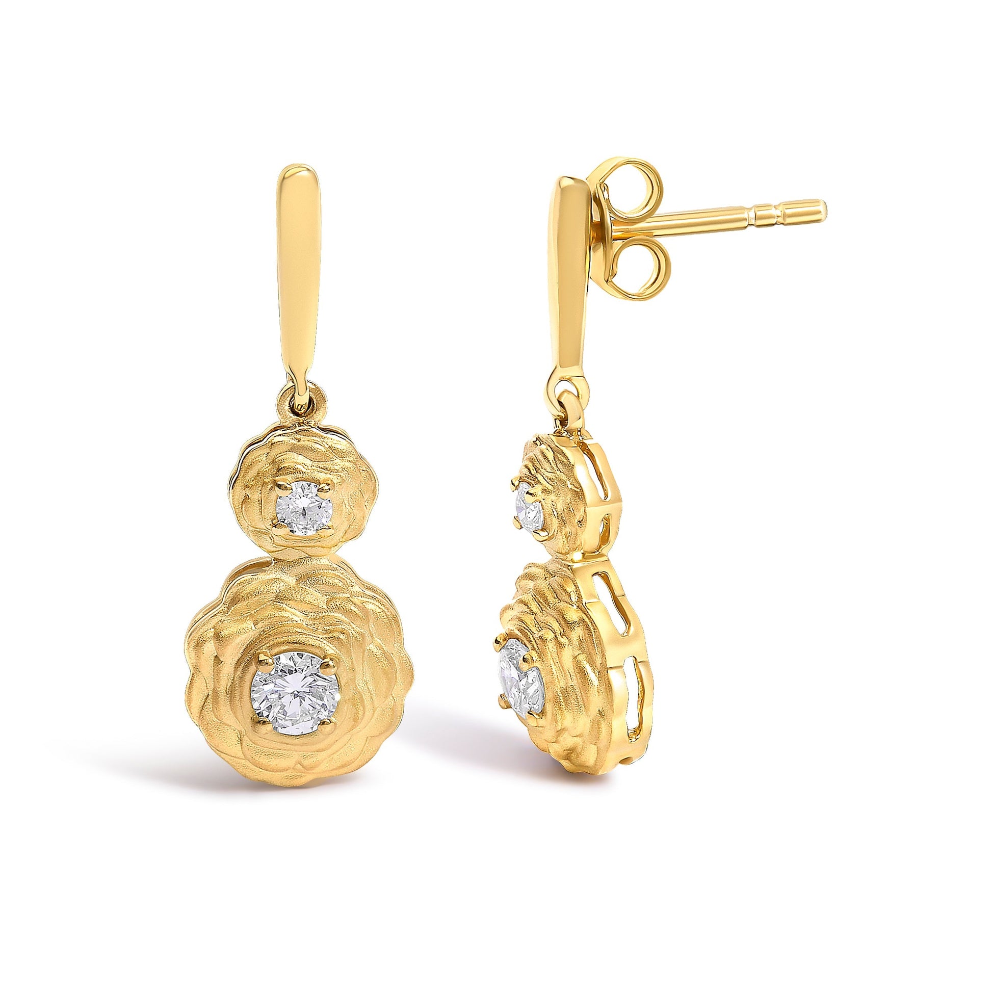 14K Yellow Gold Plated Sterling Silver 1/2 Cttw Lab Grown Diamond Matte Finish Drop Earrings Bids.com