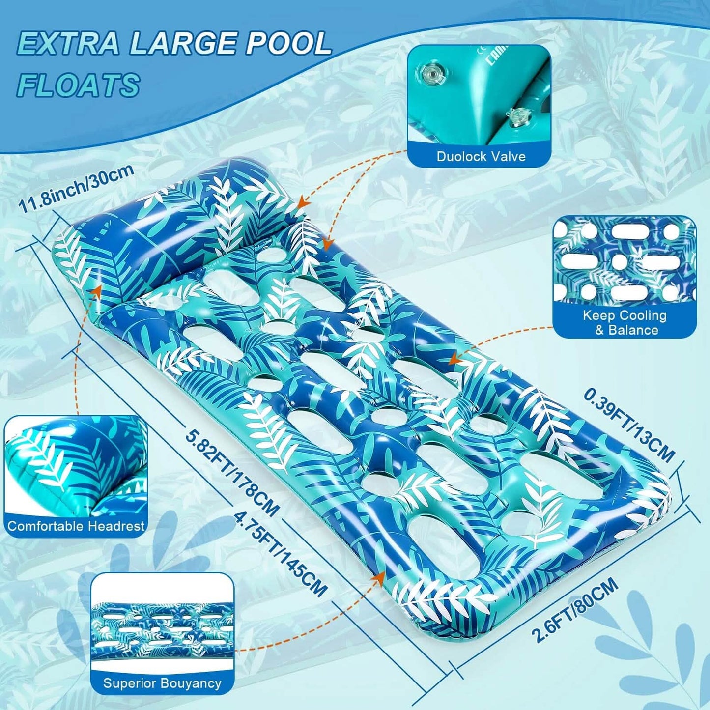 70" x 30" Inflatable Lounge Pool with Headrest DailySale