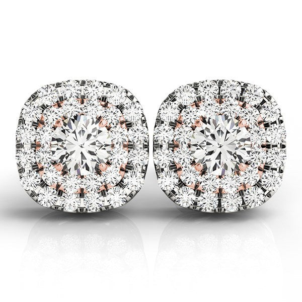14k White and Rose Gold Cushion Shape Halo Diamond Earrings (3/4 cttw) Bids.com