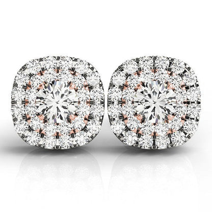 14k White and Rose Gold Cushion Shape Halo Diamond Earrings (3/4 cttw) Bids.com