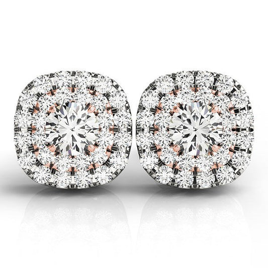 14k White and Rose Gold Cushion Shape Halo Diamond Earrings (3/4 cttw) Bids.com